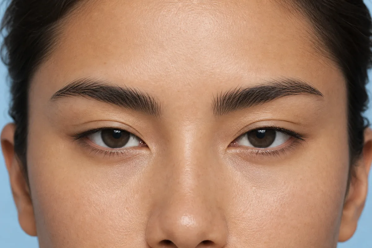 Ilustração editorial de olhos amendoados profundos com canto externo levemente elevado