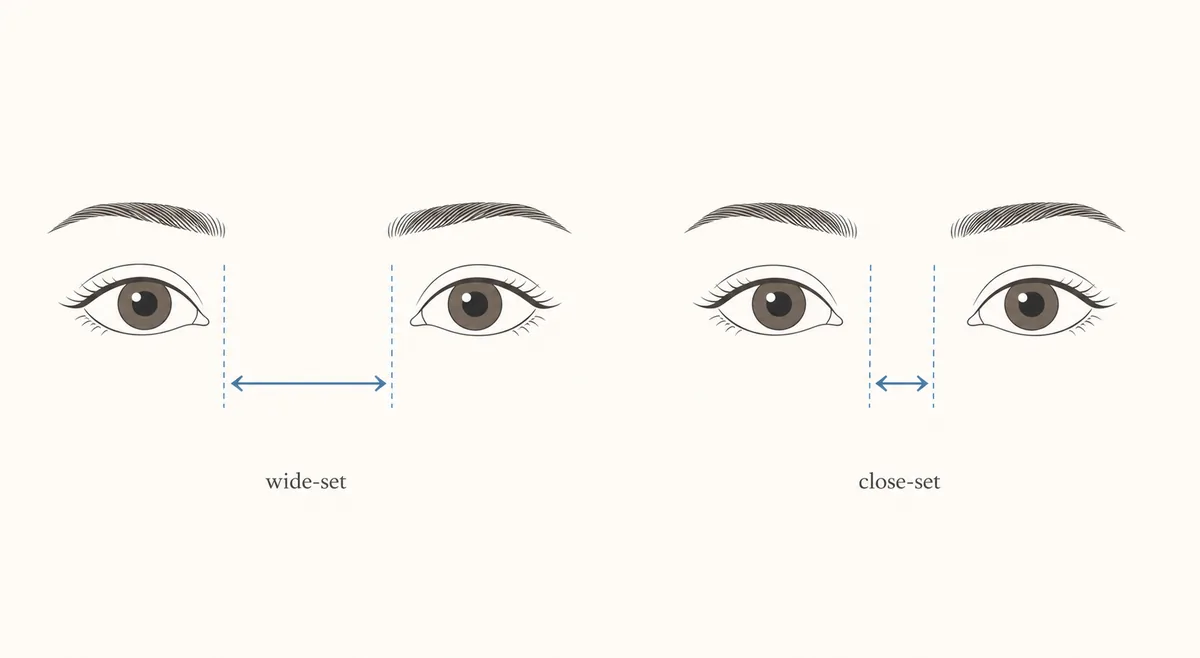 Ilustración comparativa de ojos separados y ojos juntos