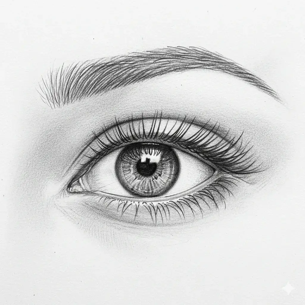 Reference example showing monolid eyes with a smooth upper lid and little visible crease